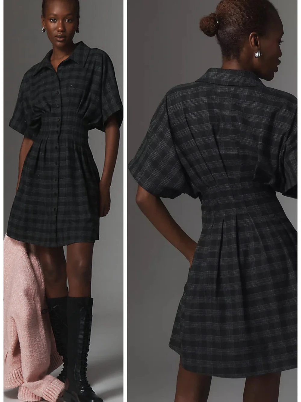 NWT Anthropologie Exquise Tobie Plaid Diamonte Mini Shirt Dress M